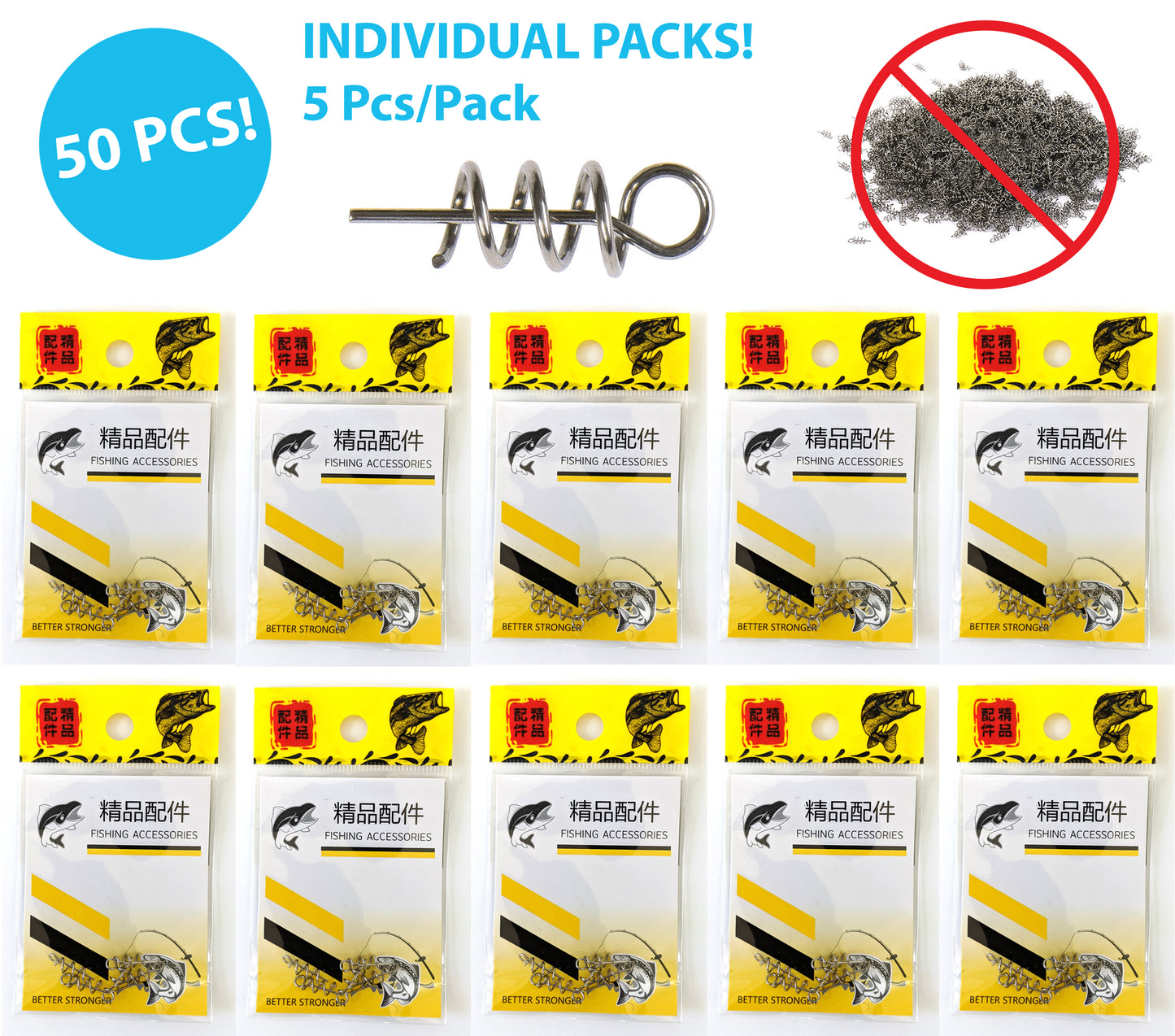 50 Pack Stainless Steel Centering Pin Spring Lock Tangle Free Individual Packs (5 per pack)
